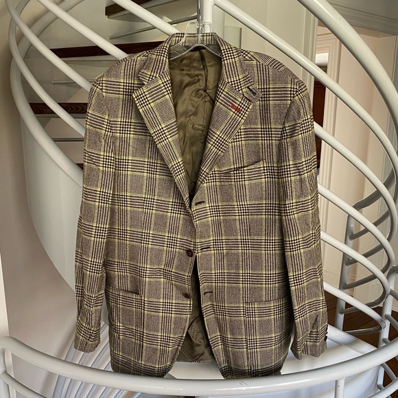 Peter Millar Blazer Sport Coat Green Plaid Wool Fall Winter - Made in Italy - Picture 1 of 3